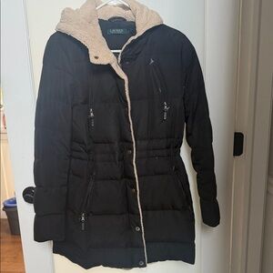Ralph Lauren Black Puffer Coat with Cream Hood